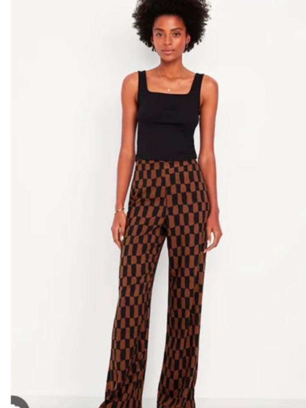 NWT Old Navy High-Rise Playa Wide-Leg Pants — Black & Brown Checkerboard - Picture 2 of 6